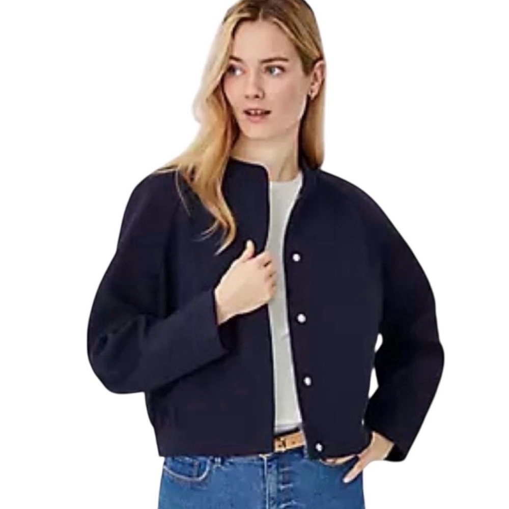 Ann Taylor Midnight Blue Twill Bomber Jacket